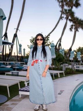 Light Blue Denim Maxi Shirt Dress